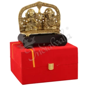 Gold Plated Lakshmi Ganesh Idol on a polished wooden base
