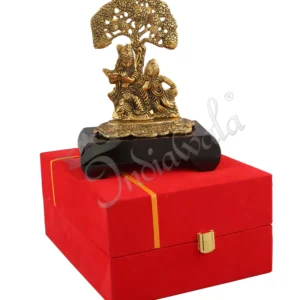 Gold plated Aluminium Radha Krishna Tree Idol on a wooden base