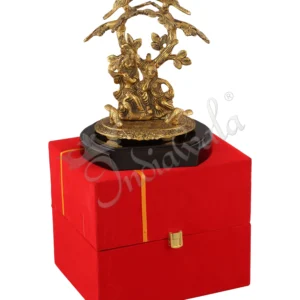 Aluminium Radha Krishna Tree Idol on Wooden Base with gold plated finish