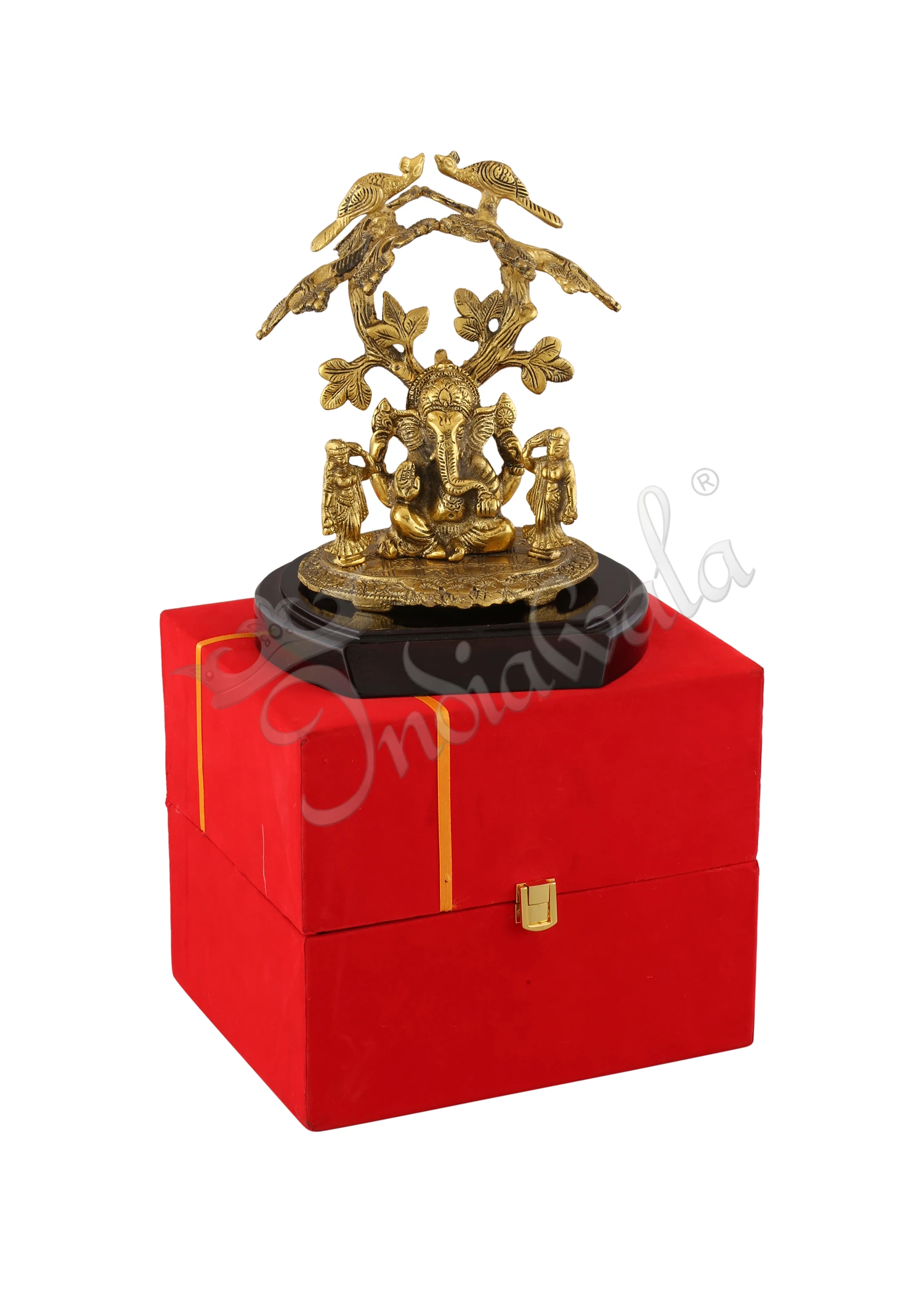 INW-15298-2 Gold Plated Riddhi Siddhi Ganesh Wooden Base Statue