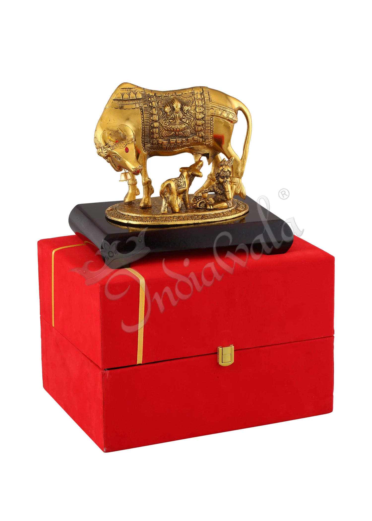 INW-15304-1 Gold Plated Kamdhenu Cow with Laddu Gopal statue for home decor and gifting