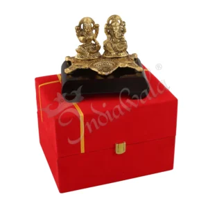 Gold Plated Aluminium Lakshmi Ganesh Wooden Base Statue with premium velvet box packaging