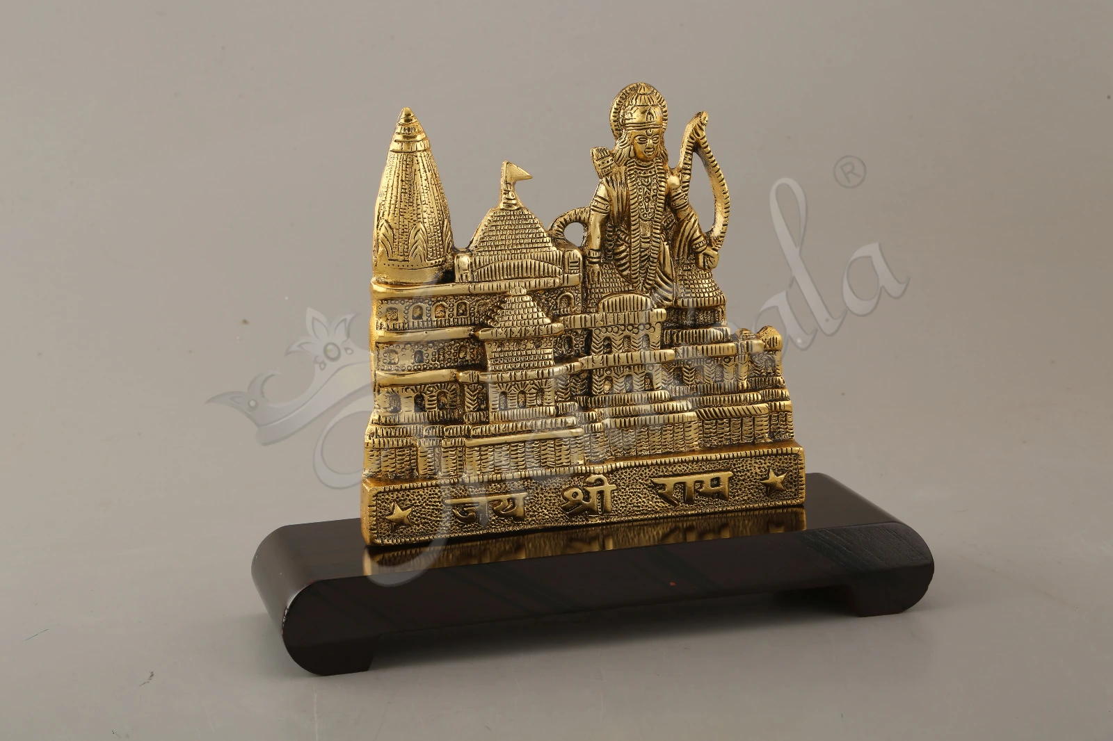 INW-15313 11 Inch Gold Plated Ram Mandir on Wooden Base