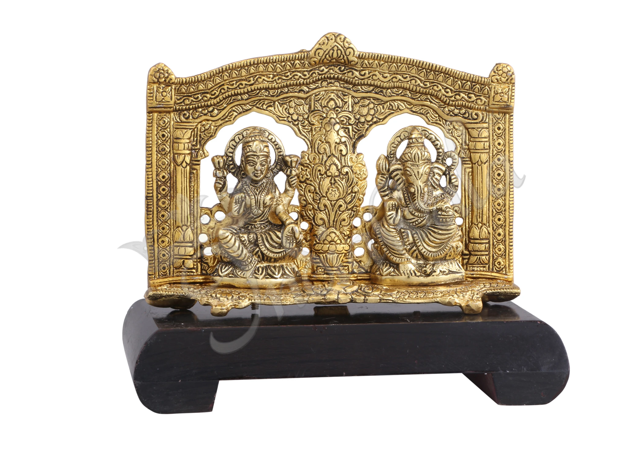 INW-15315 Gold Plated Lakshmi Ganesh Wooden Frame for festive gifting