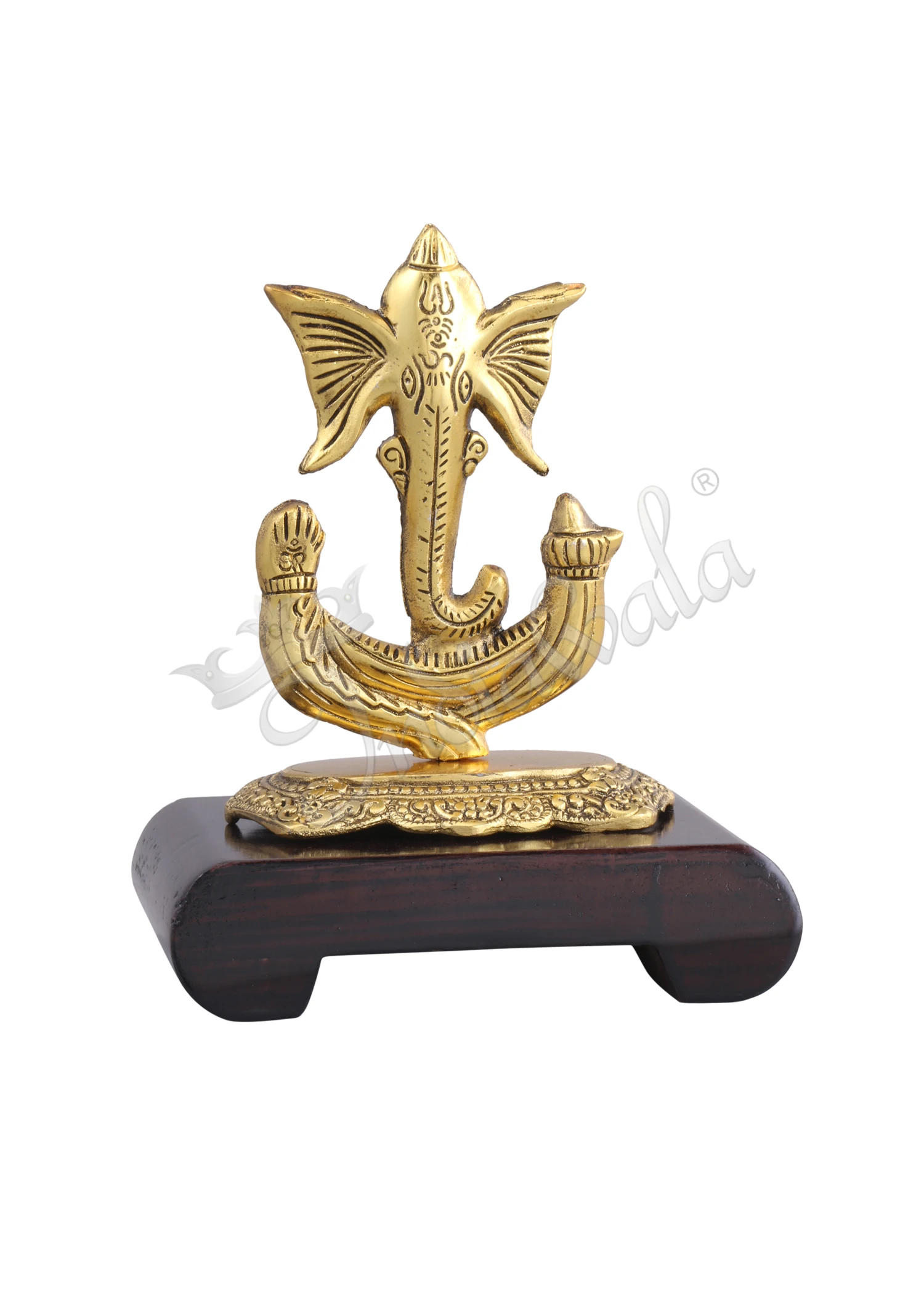 INW-15318 Gold Plated Ganesh Wooden Base Statue for corporate gifting