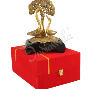 Gold Plated Aluminium Swan Tree Decor on a polished wooden base