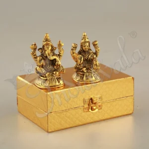 Gold Plated Aluminium Lakshmi Ganesh Gift Set in a premium red velvet box