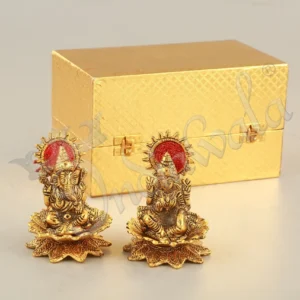 Gold plated Lakshmi Ganesh Velvet Box Set for corporate gifting