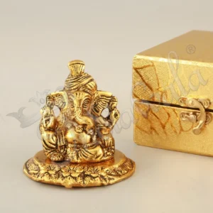 3 Inch Gold Plated Aluminium Pagdi Ganesh in a premium red velvet box