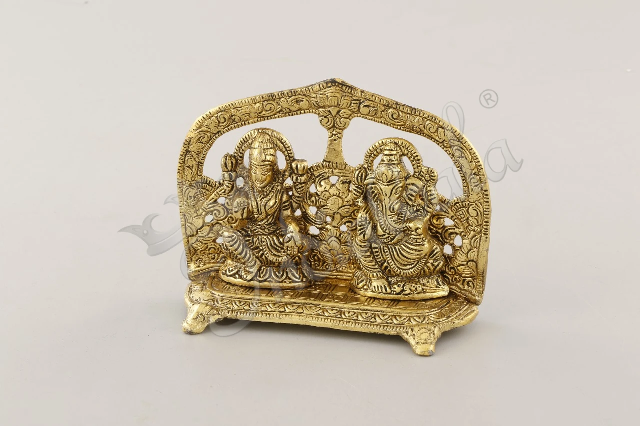 INW-15337 Gold Plated Lakshmi Ganesh 5x7 Inch Statue for festive gifting