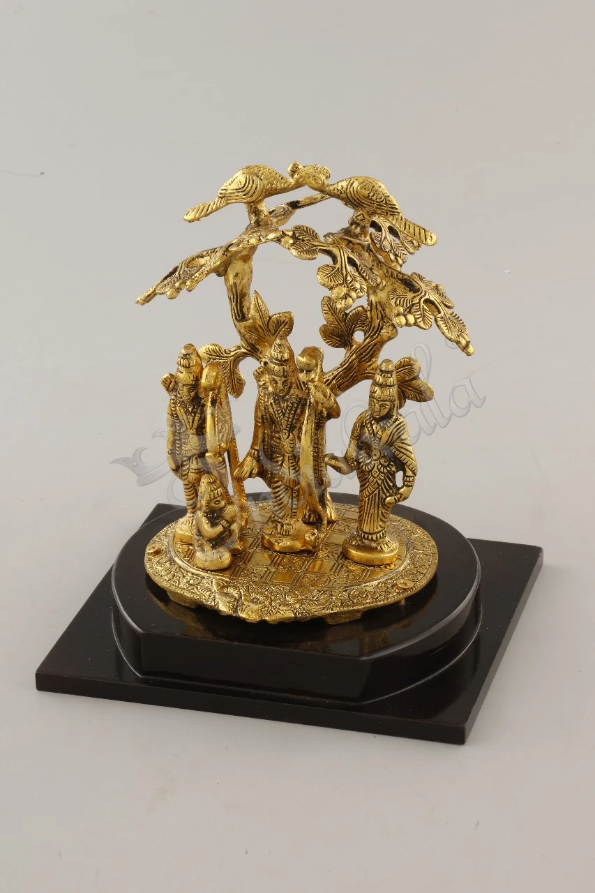 Gold Plated Ram Darbar Tree Idol on a wooden base