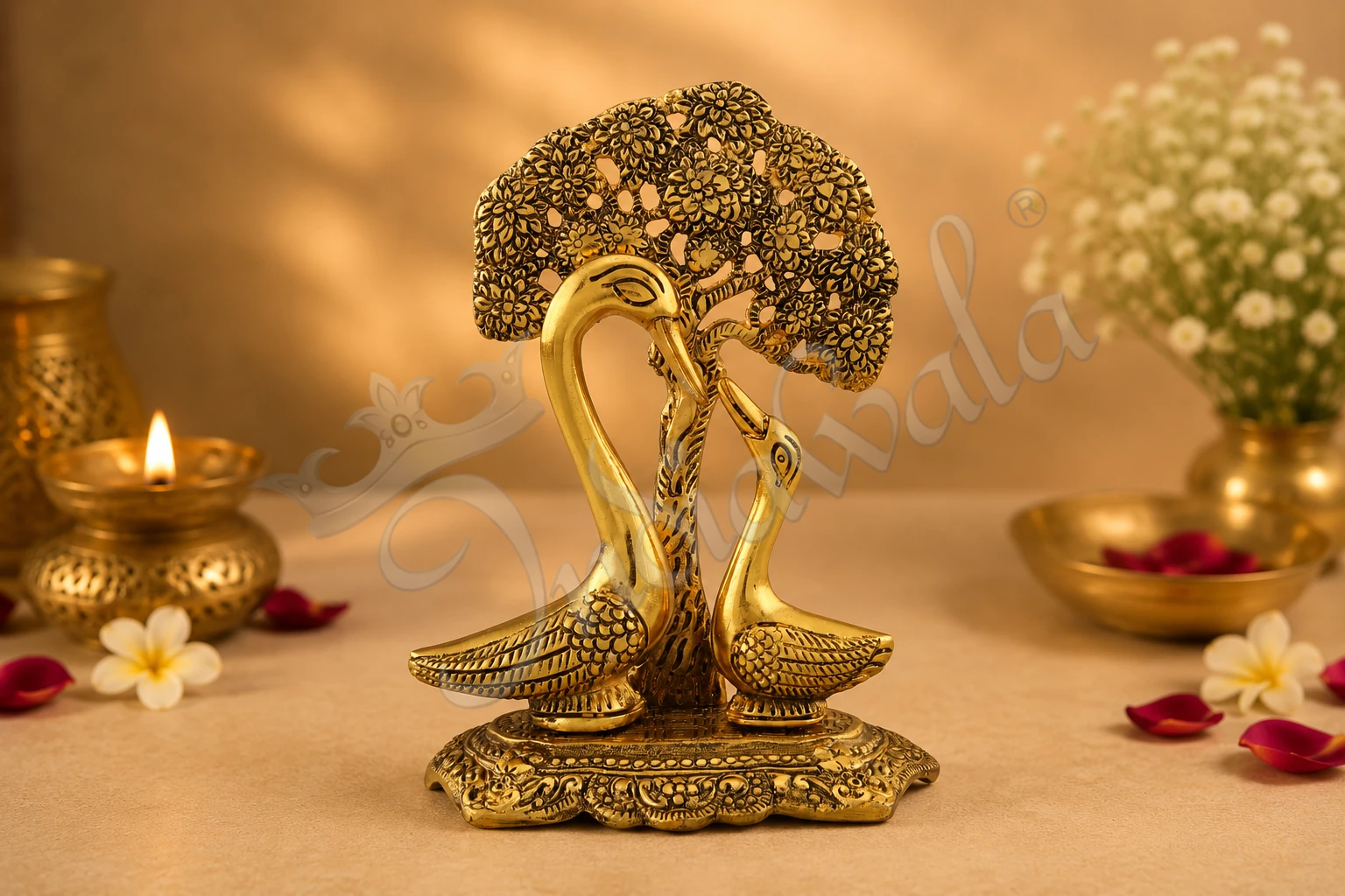 INW-15341-1 Gold Plated Aluminium Swan Tree Handicraft for premium gifting