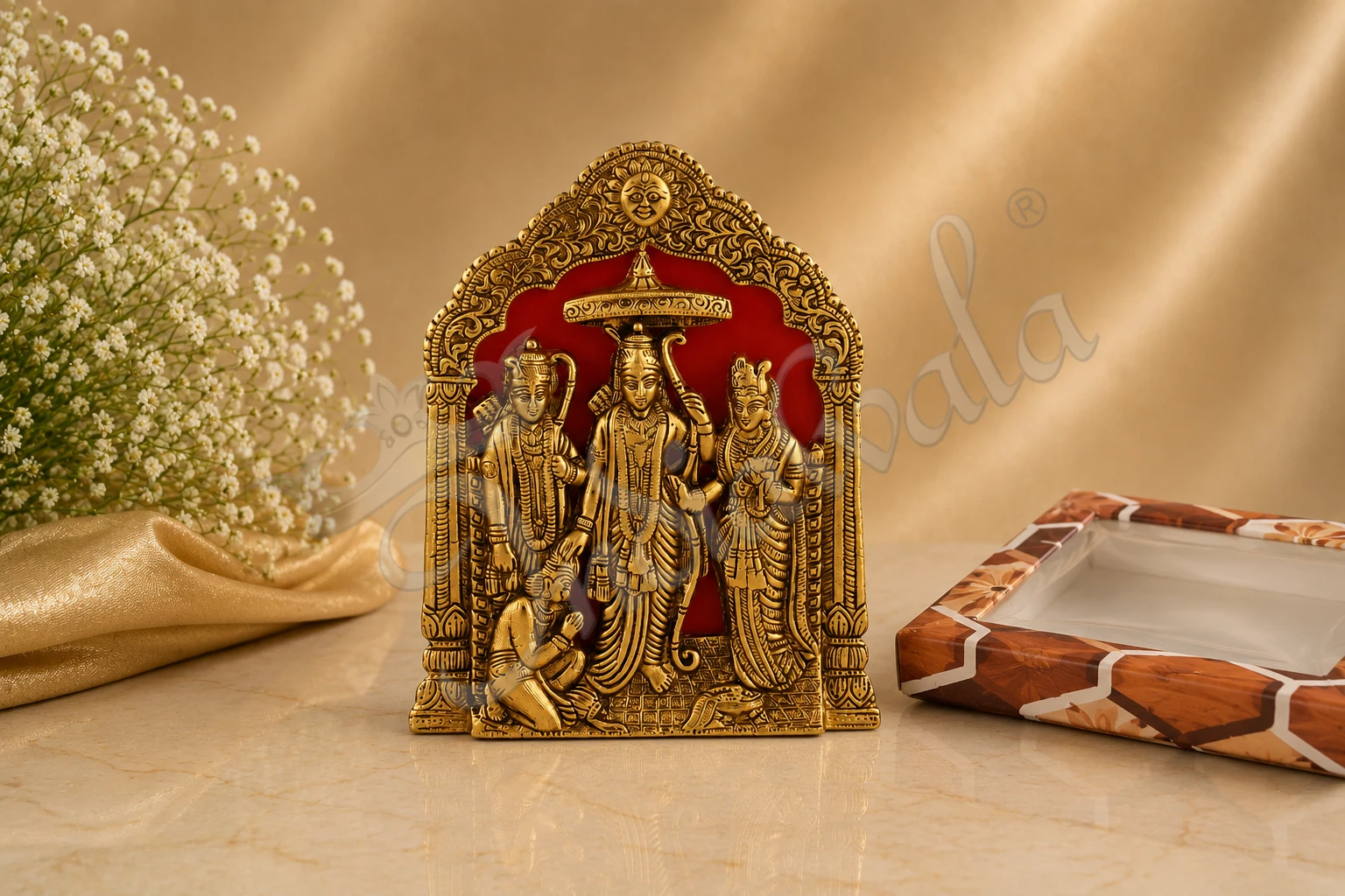 INW-15342 8x7 Inch Gold Plated Ram Darbar Idol with intricate detailing
