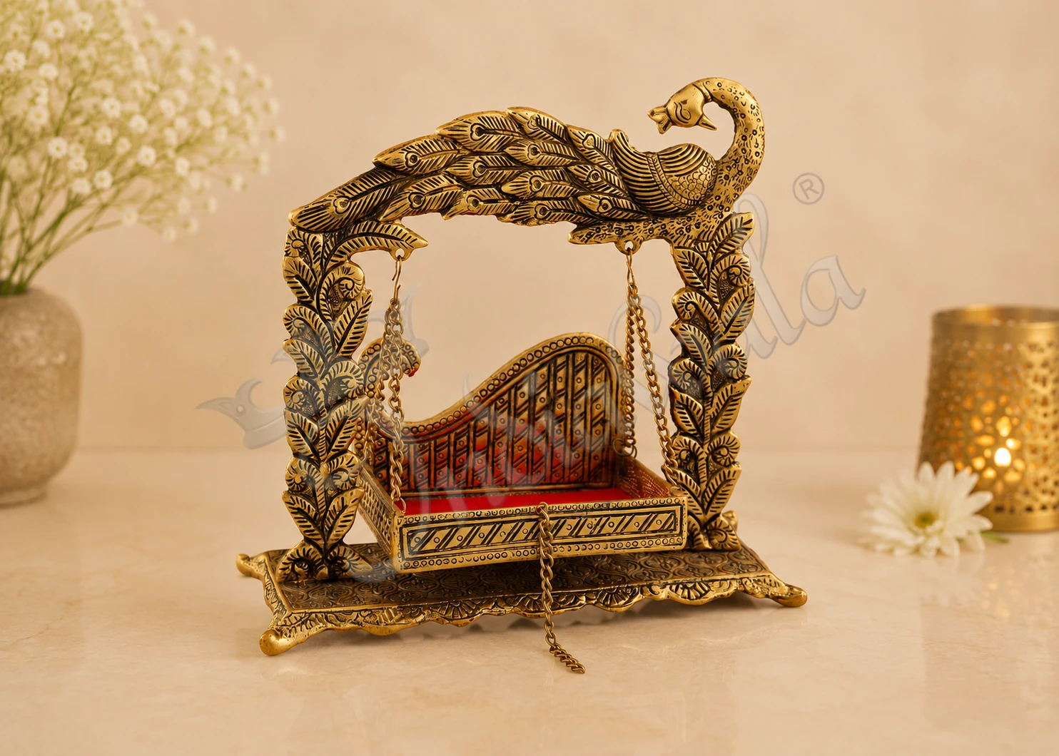 A beautiful 10.5 inch Gold Plated Aluminium Gifting Singhasan, perfect for deity idols.