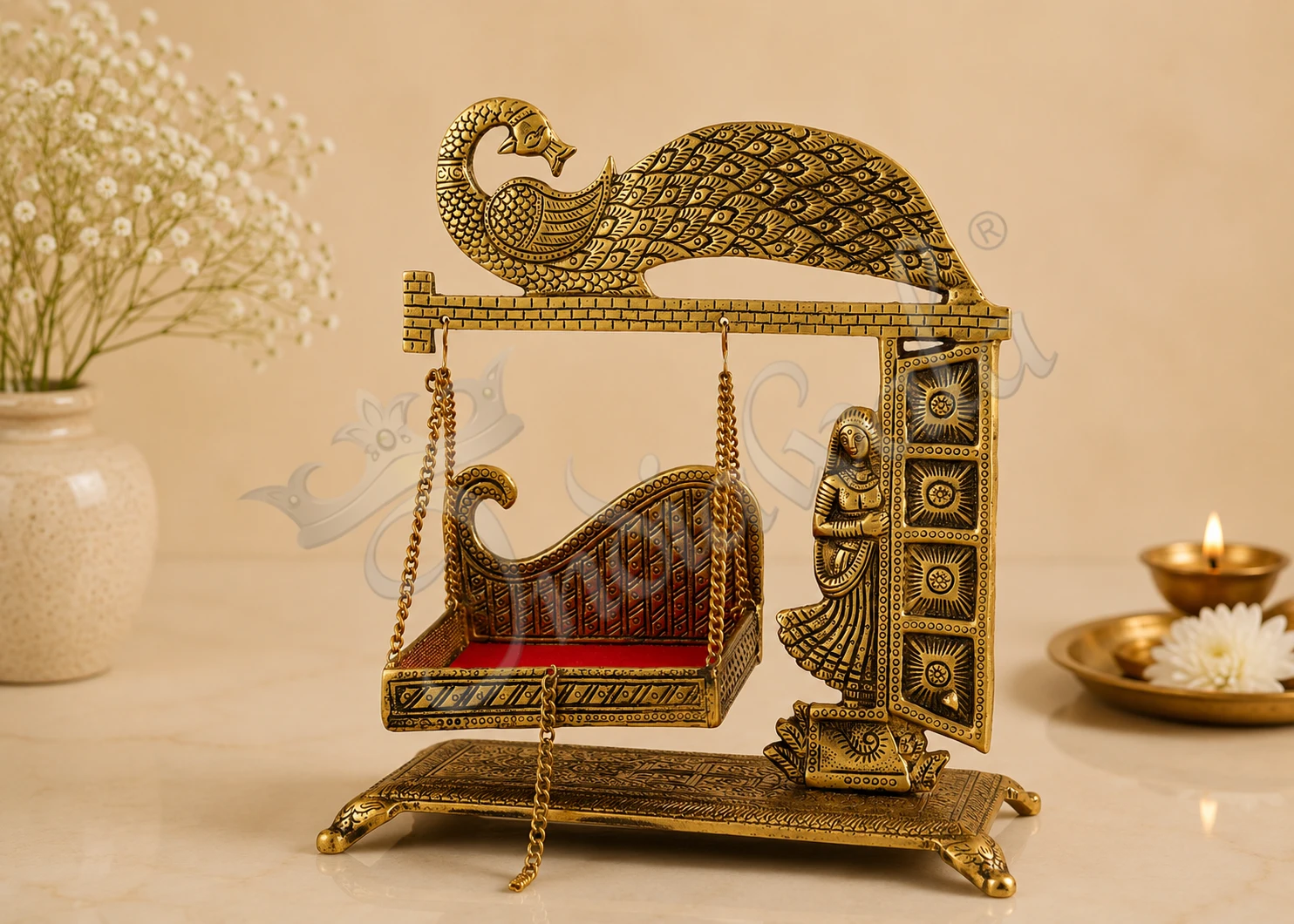 INW-15344 A beautiful 13 Inch Gold Plated Aluminium Gifting Singhasan for deity idols.