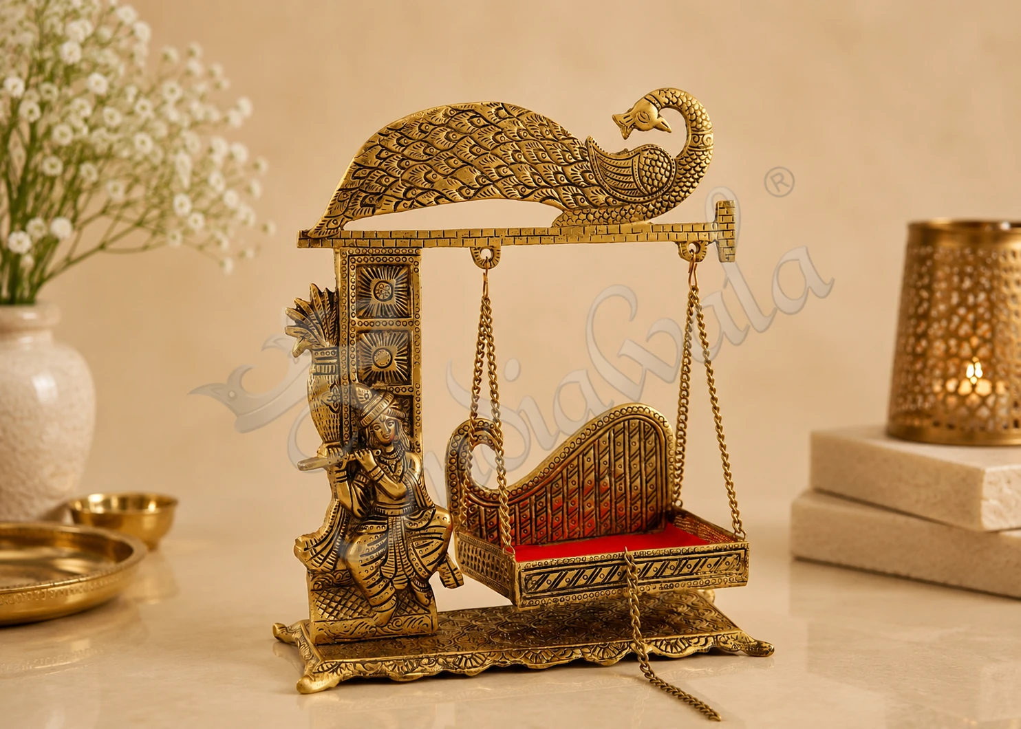 INW-15345 A beautifully crafted 10x13 Inch Gold Plated Aluminium Singhasan for deity idols.