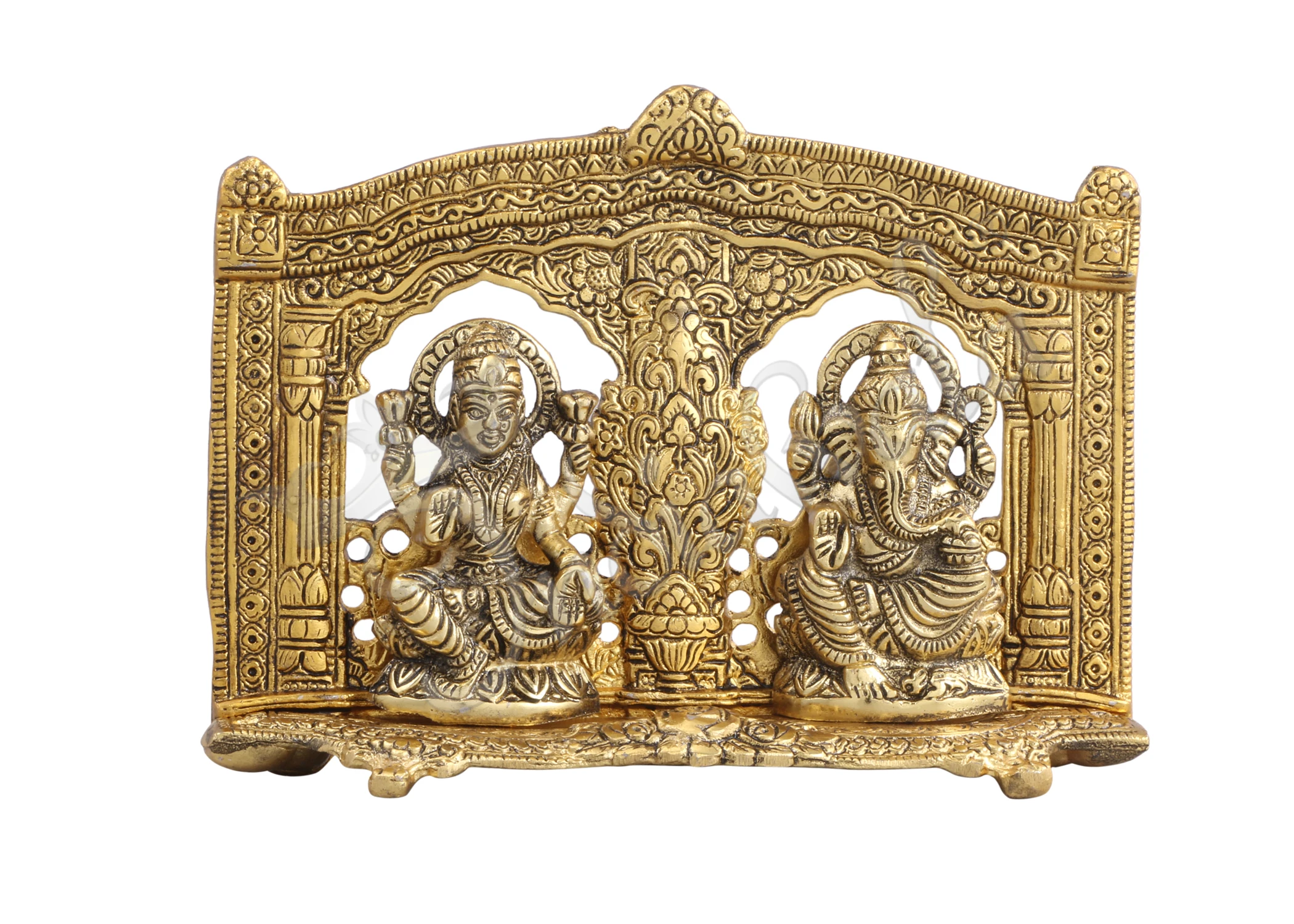 INW-15348 8x6 Inch Gold Plated Lakshmi Ganesh Statue