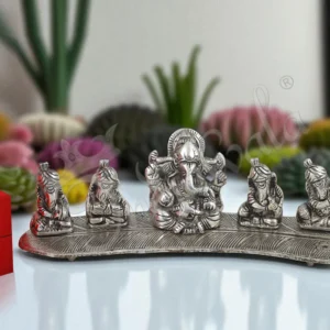 Silver Plated Aluminium Ganesh Family Velvet Box showcasing detailed craftsmanship