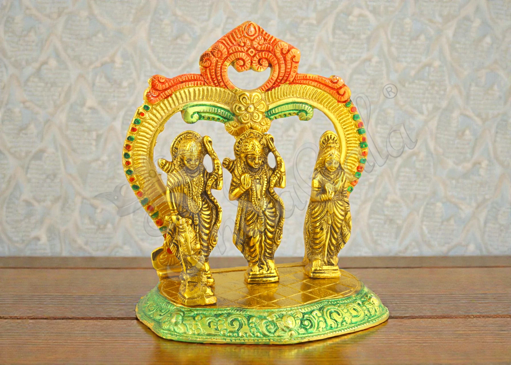 INW-15404 6.5 Inch Gold Plated Colourful Ram Darbar aluminium idol for gifting