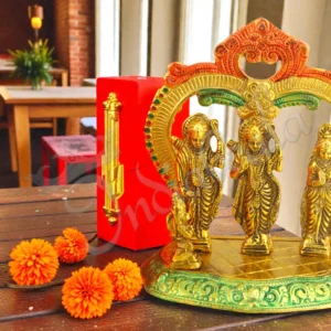 6.5 Inch Gold Plated Ram Darbar Gift Box in a red velvet packaging