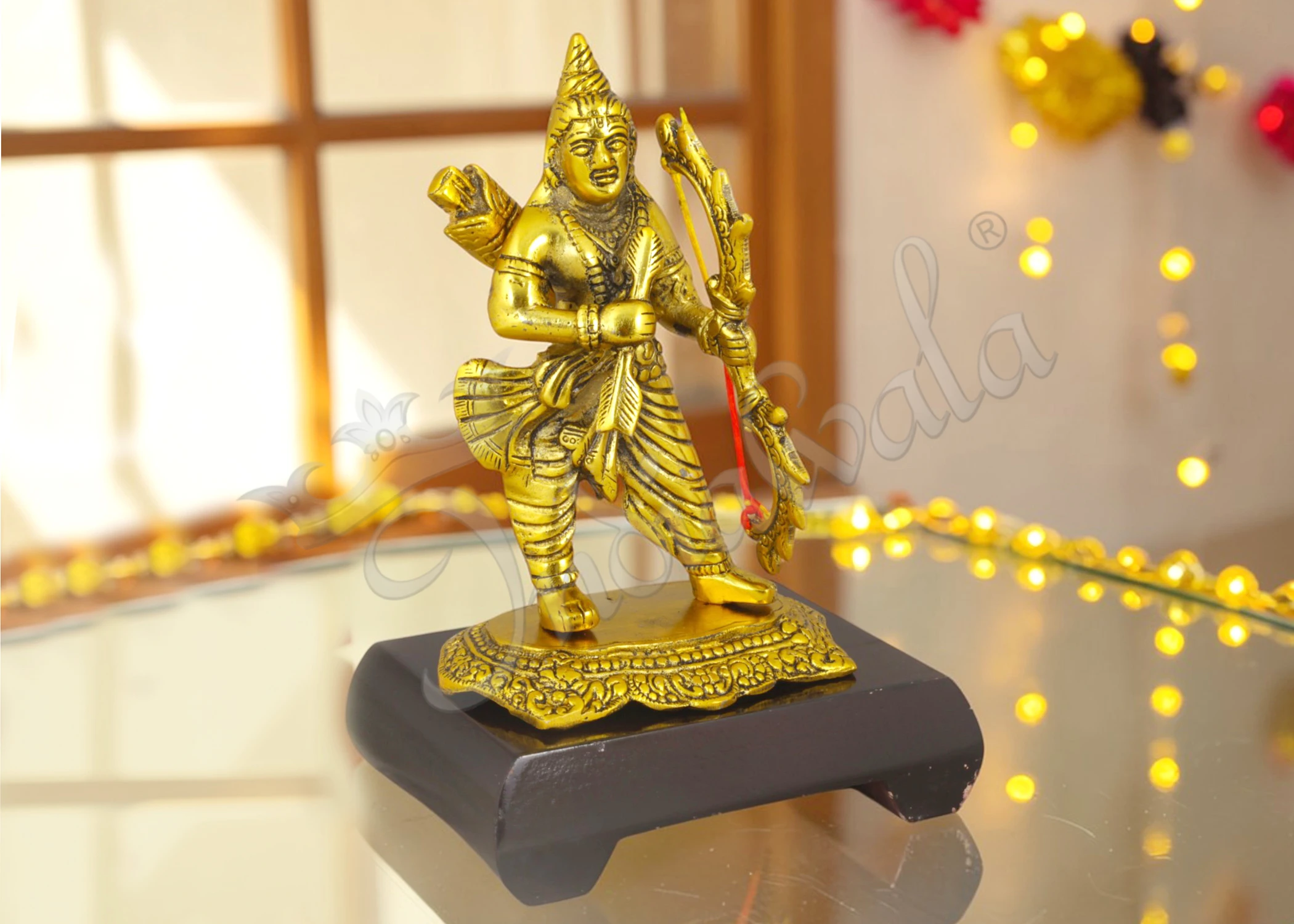 INW-15412 7 Inch Gold Plated Ram Ji Wooden Base Statue for corporate gifting