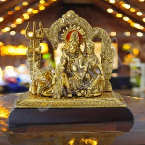 Gold Plated Shiv Parivar 9x8 Inch Idol on a sturdy wooden base