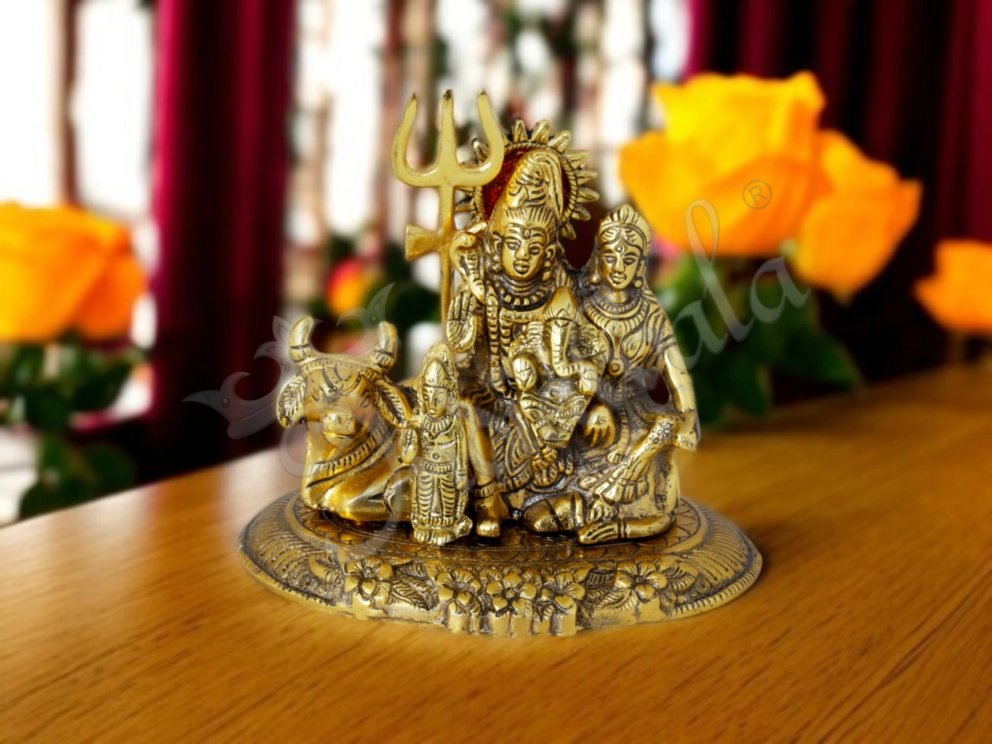 INW-15426 Gold Plated Aluminium Shiv Parivar Statue 6 Inch for home decor and gifting