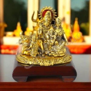 Aluminium Gold Plated Shiv Parivar Gifting Statue on a wooden base