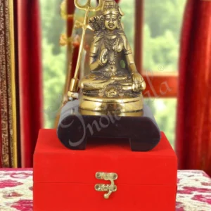 8 Inch Gold Plated Aluminium Shankar Ji Statue on a dark wooden base