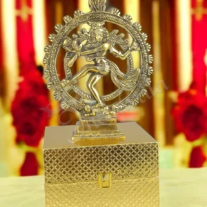 A beautiful Gold Plated Nataraj Statue in Velvet Box showcasing intricate craftsmanship.