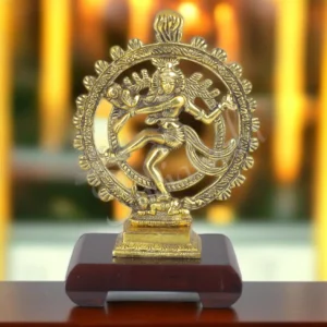 11.5 Inch Gold Plated Nataraj Statue on a polished wooden base