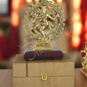 Gold Plated Aluminium Nataraj statue on wooden base