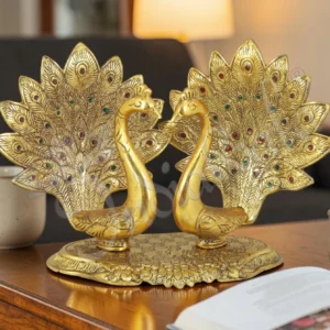 9 Inch Gold Plated Aluminium Peacock Statue for home decor and gifting