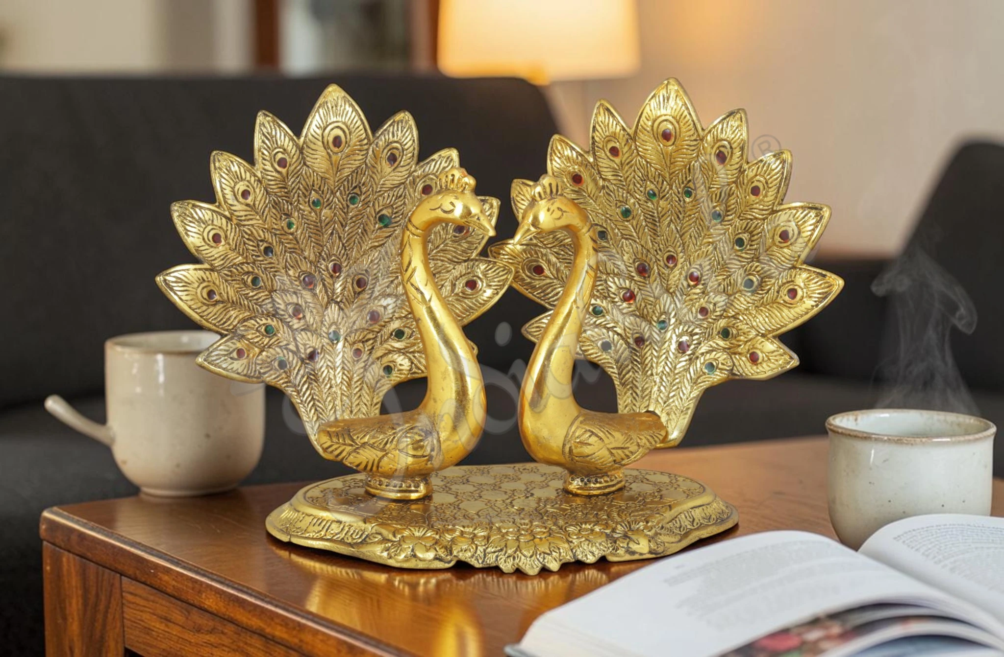 INW-15436 9 Inch Gold Plated Aluminium Peacock Statue for home decor and gifting