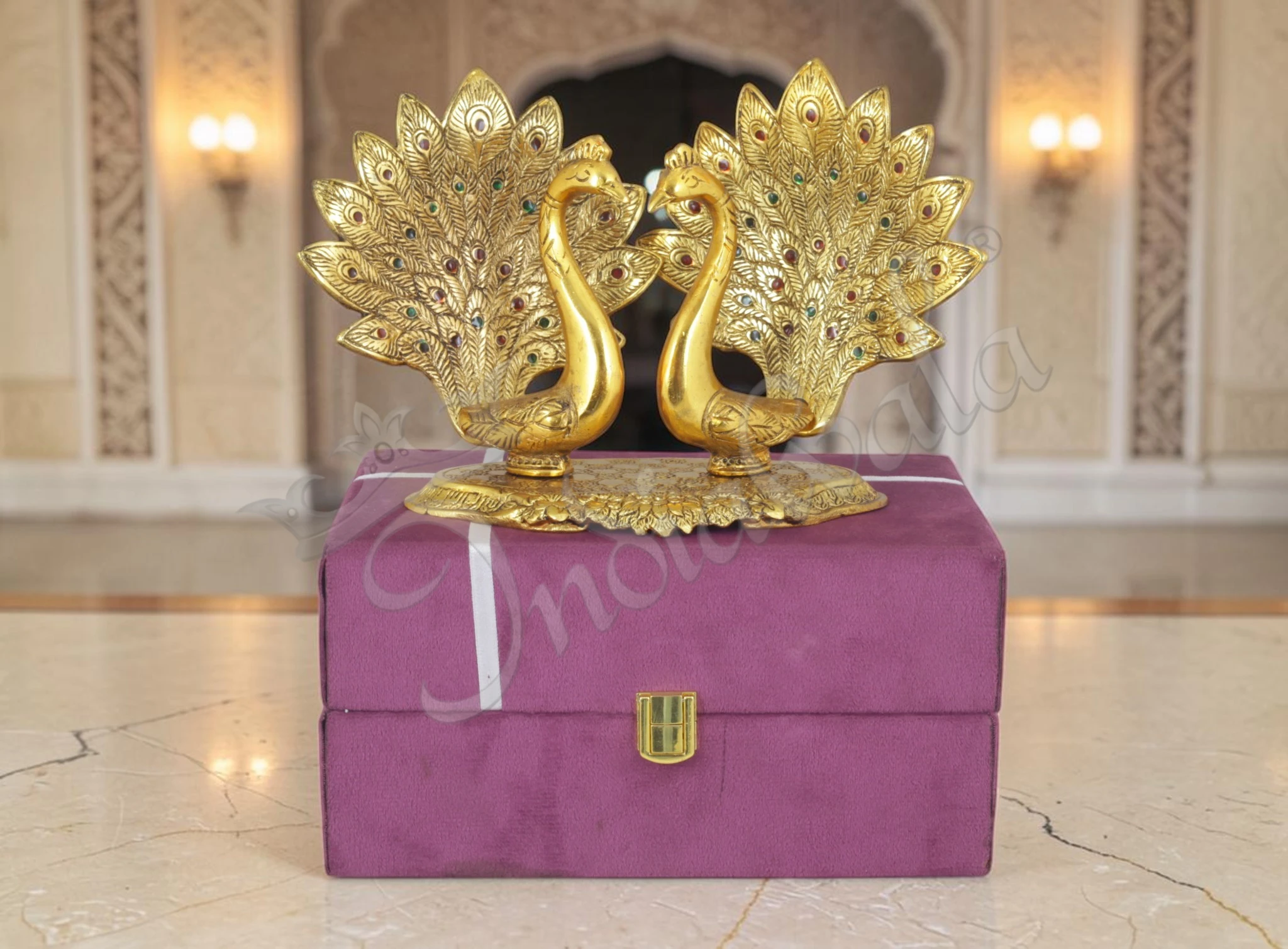 INW-15437 Exquisite Gold Plated Aluminium Peacock Gift for premium corporate gifting