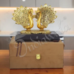 Elegant Peacock Wooden Base Decor with gold plated finish