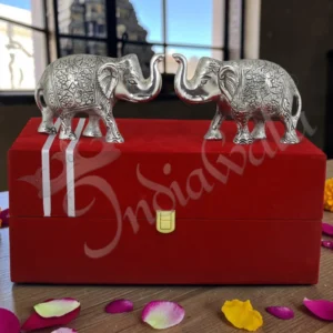 Handcrafted silver plated elephant pair in velvet box for premium gifting
