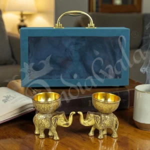 Gold Plated Elephant Gifting Bowl Set of 2 in a premium window velvet box