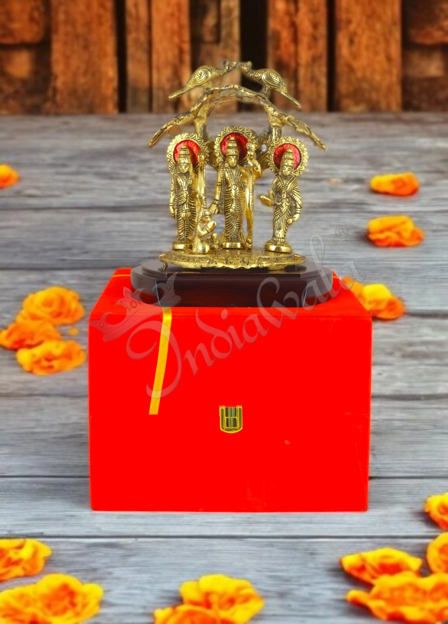INW-15447 Gold Plated Ram Darbar Gifting Statue on a premium wooden base