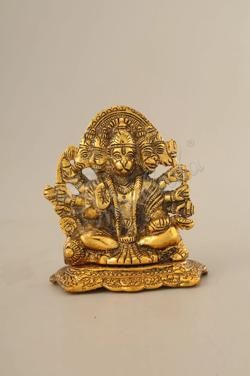 INW-15451 Gold Plated Aluminium Panchmukhi Hanuman statue for spiritual home decor
