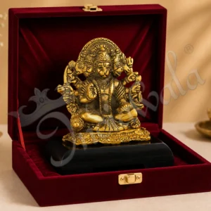 Gold plated aluminium Panchmukhi Hanuman Wooden Base statue for home decor