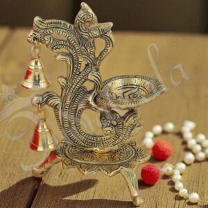 Elegant Gold Plated Aluminium Peacock Single Diya stand for home temple decor