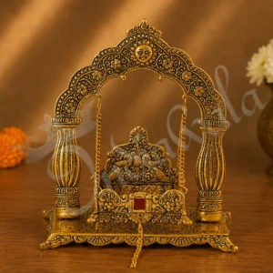 A beautiful 9.5x8 inch gold plated aluminium deity singhasan, perfect for placing idols.