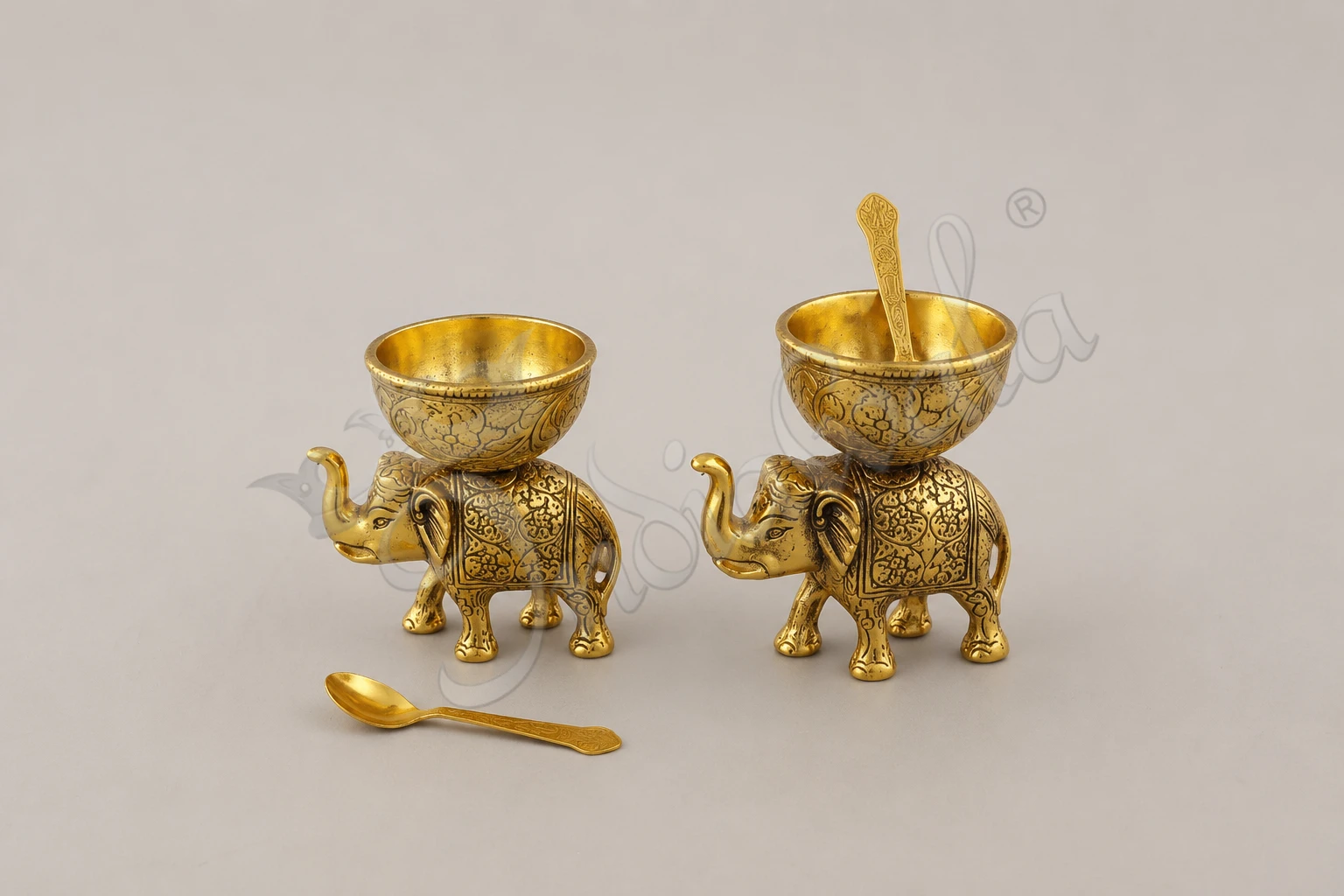 INW-15461 5 Inch Gold Plated Elephant Bowl Set of two crafted from aluminium