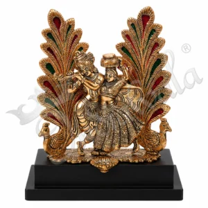 7x10 Gold Plated Radha Krishna Wooden Base Idol