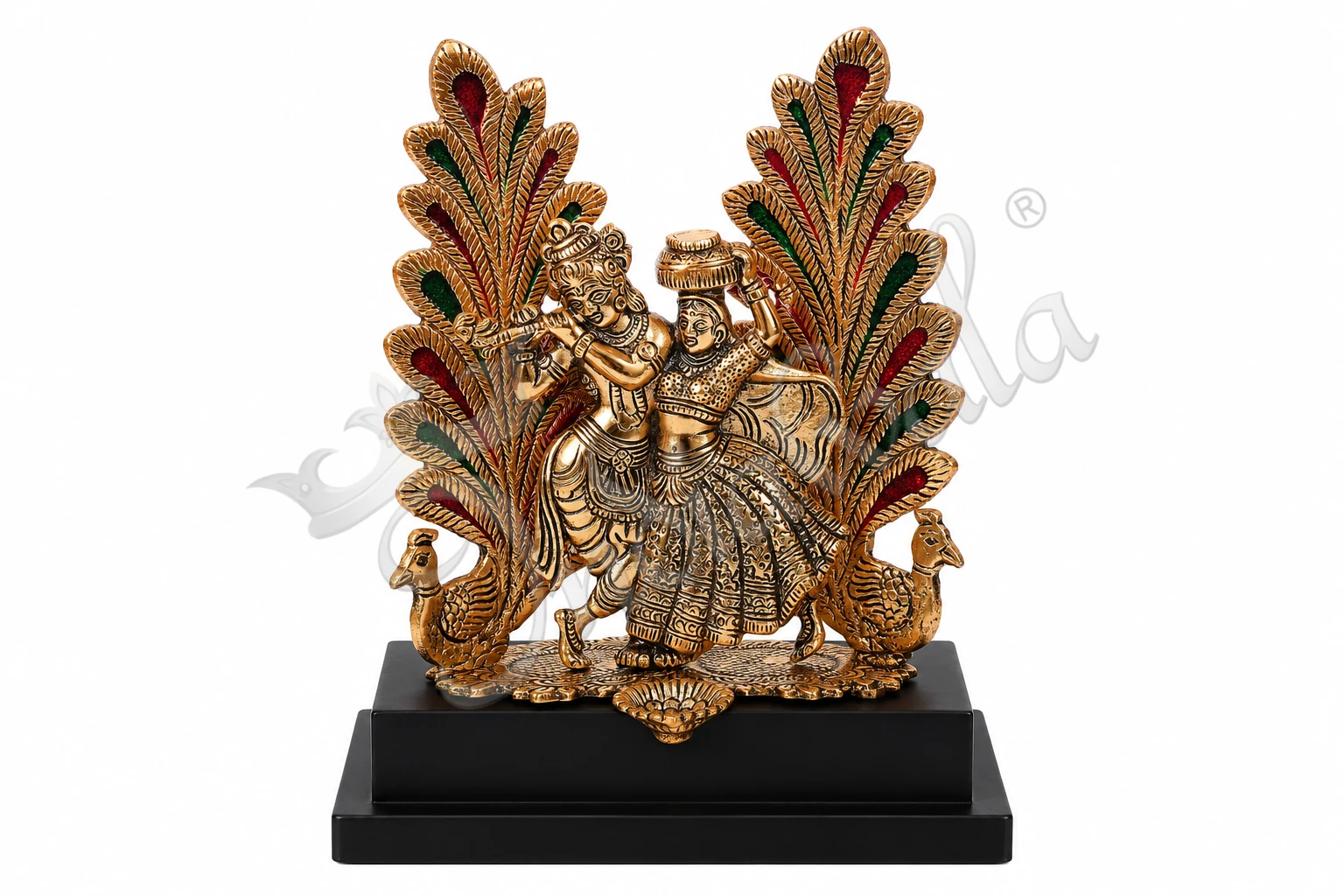 INW-15464 7x10 Gold Plated Radha Krishna Wooden Base Idol