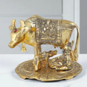 Gold Plated Kamdhenu Cow Calf Laddu Gopal Idol
