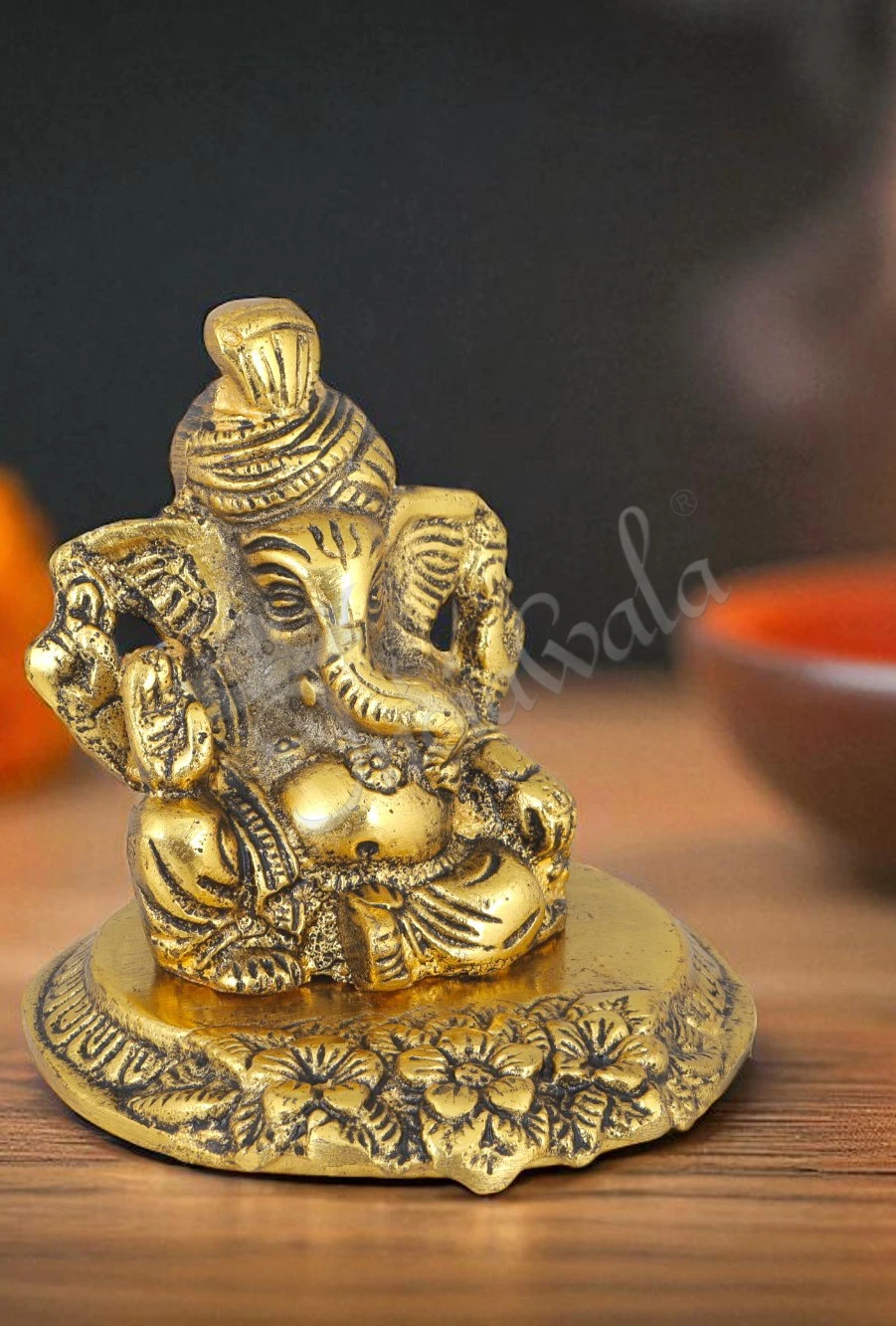 INW-15468 Gold plated aluminium Pagdi Ganesh Gifting Statue