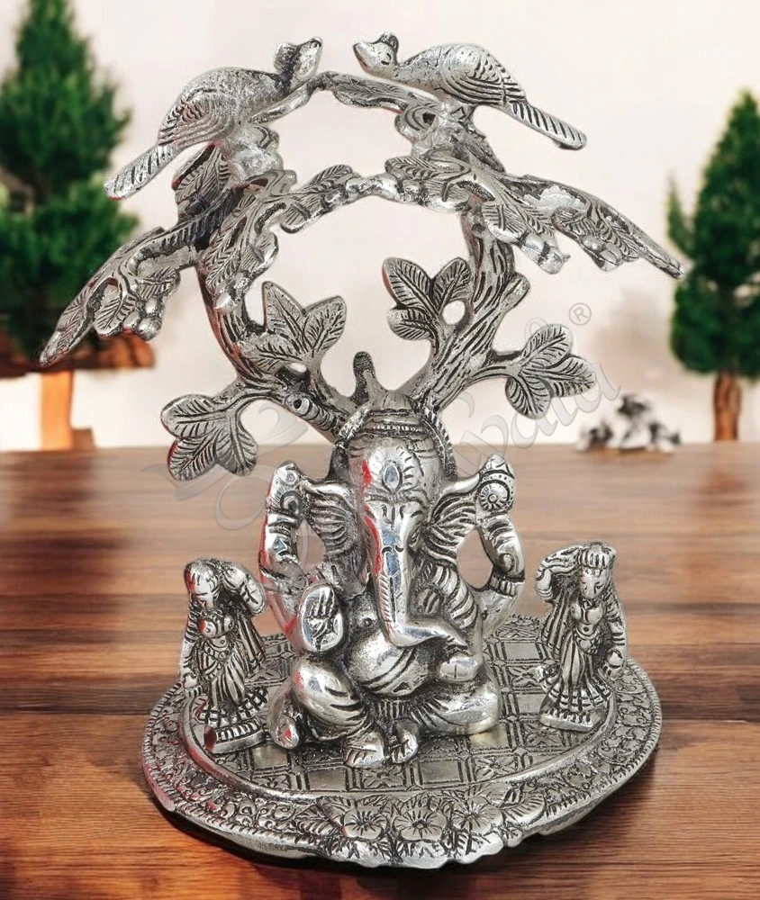 INW-15478 Silver Plated Riddhi Siddhi Ganesh Statue for corporate and festive gifting