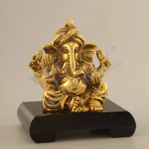 Gold Plated Pagdi Ganesh On Wooden Base statue for corporate gifting